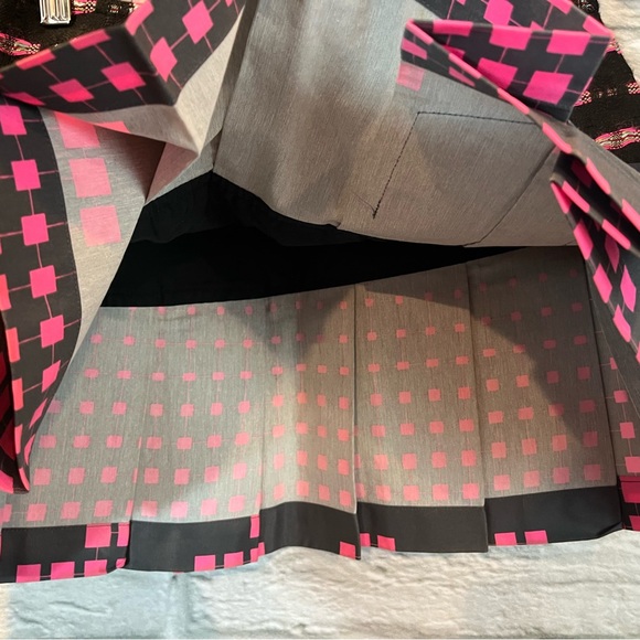 Custo Barcelona US2 EU 36 Pink/ Grey  & Black Abstract Pleated Mini Skirt W Bow - Picture 9 of 11